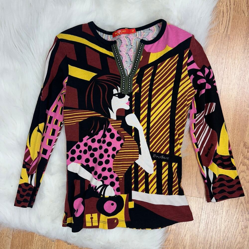 Topsy Turvy Custo Style Pop Art Graphic Top 70s Mod Psychedelic